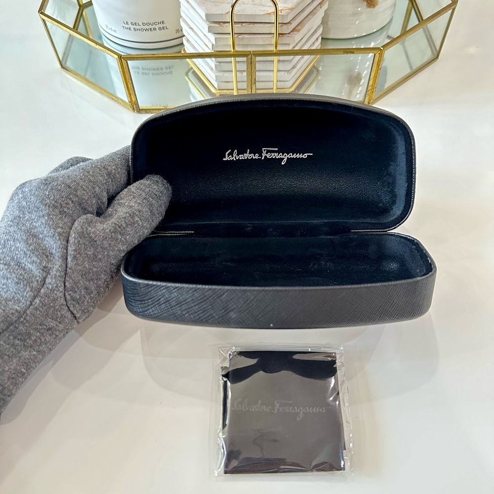 Salvatore Ferragamo Black Leather Glasses Case with Cloth
